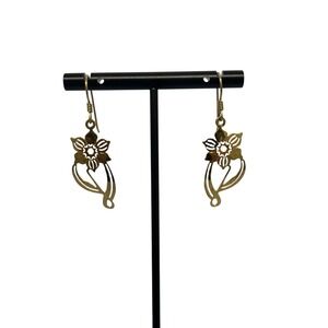 VTG Wild Bryde Gold Tone Flower Drop Earrings Openwork Floral Dangles
